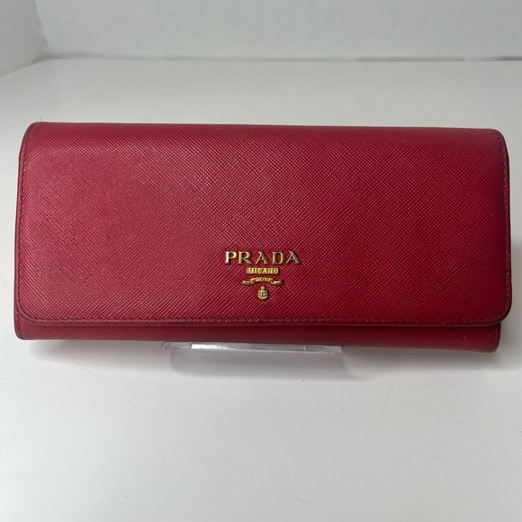 ♥️PRADA RED Saffiano Metal Calfskin Leather Continental/Long Wallet | PRELOVED♥️ - Picture 1 of 16